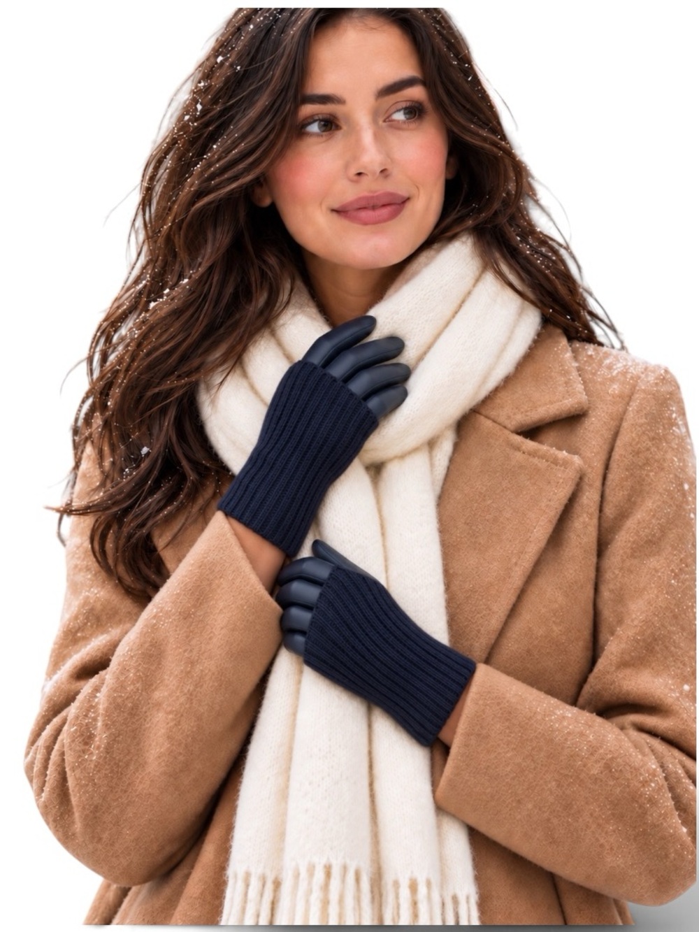 Marcus Adler Navy Knit Overlay Vegan Leather Gloves One Size NWOT